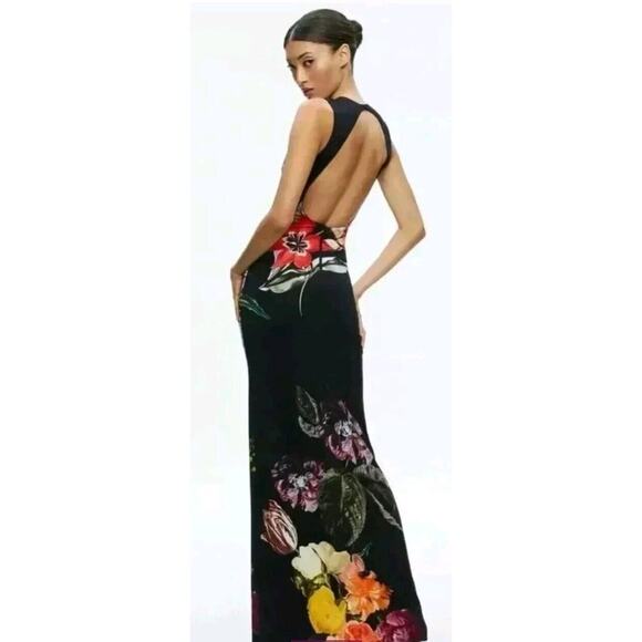 Alice + Olivia Delora Open Back Maxi Dress 9 Floral Butterfly Cottagecore Prom - Picture 2 of 10